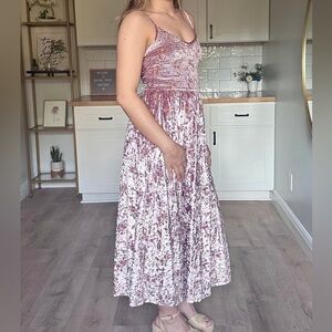 90s Pink Velvet Floral Embroidered Maxi Dress L Smocked Whimsigoth Coquette Boho